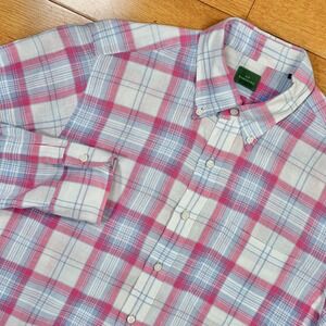Sid Mashburn Medium Pink Blue Plaid Madras Cotton Button Down Shirt Long Sleeve